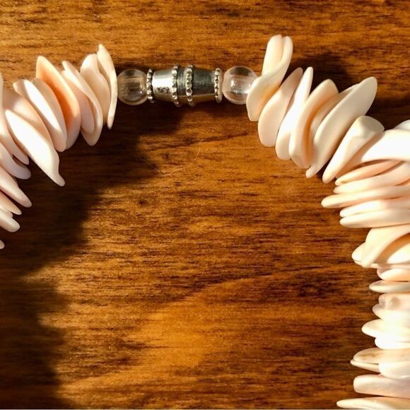 Seashell Bracelet in Peachy Orange/Cream 9” Long - Picture 2 of 3